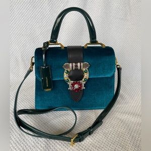 La’Festin Teal Velvet Handbag with Removable Shoulder Strap